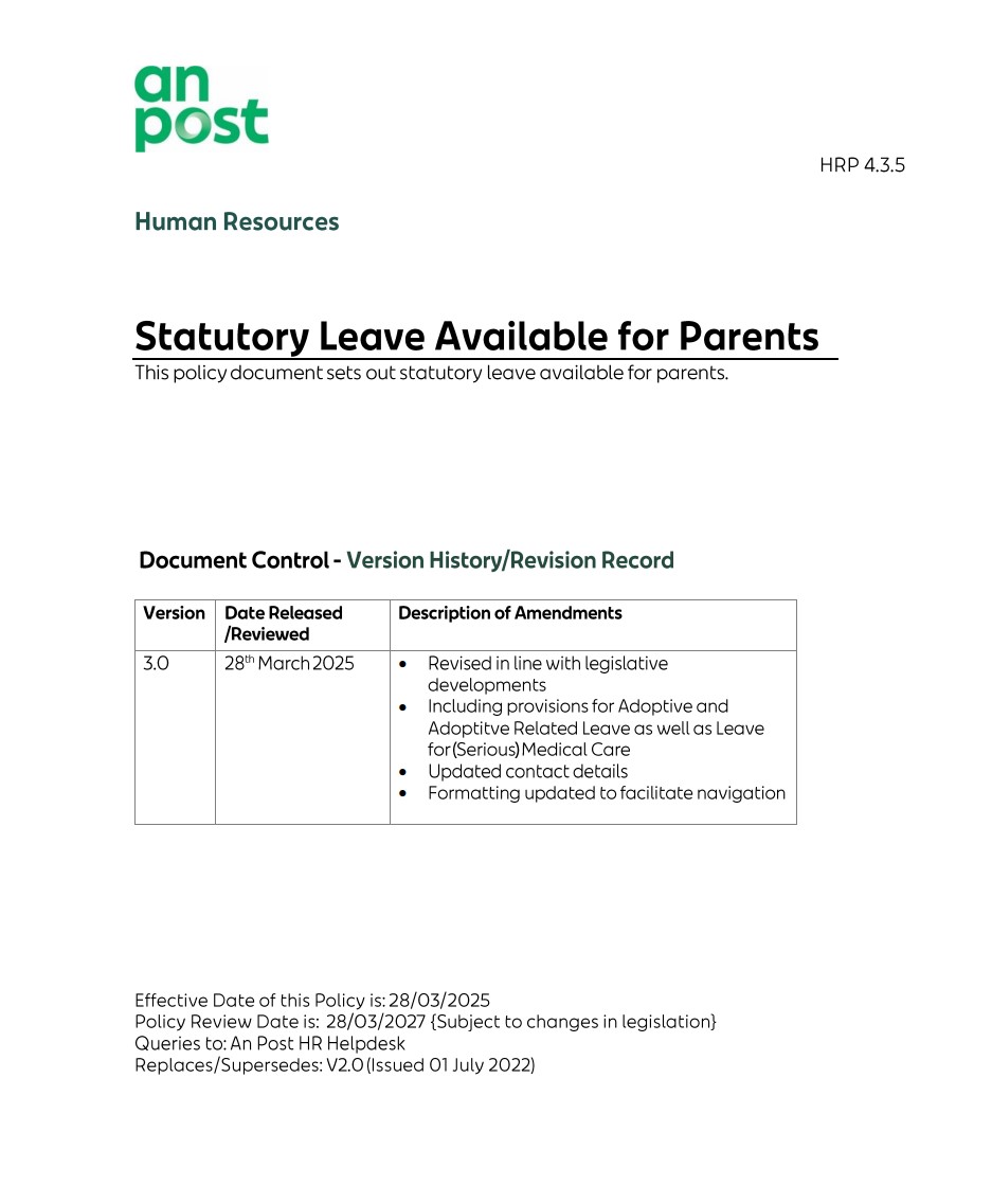 Statutory Leave Available To Parents