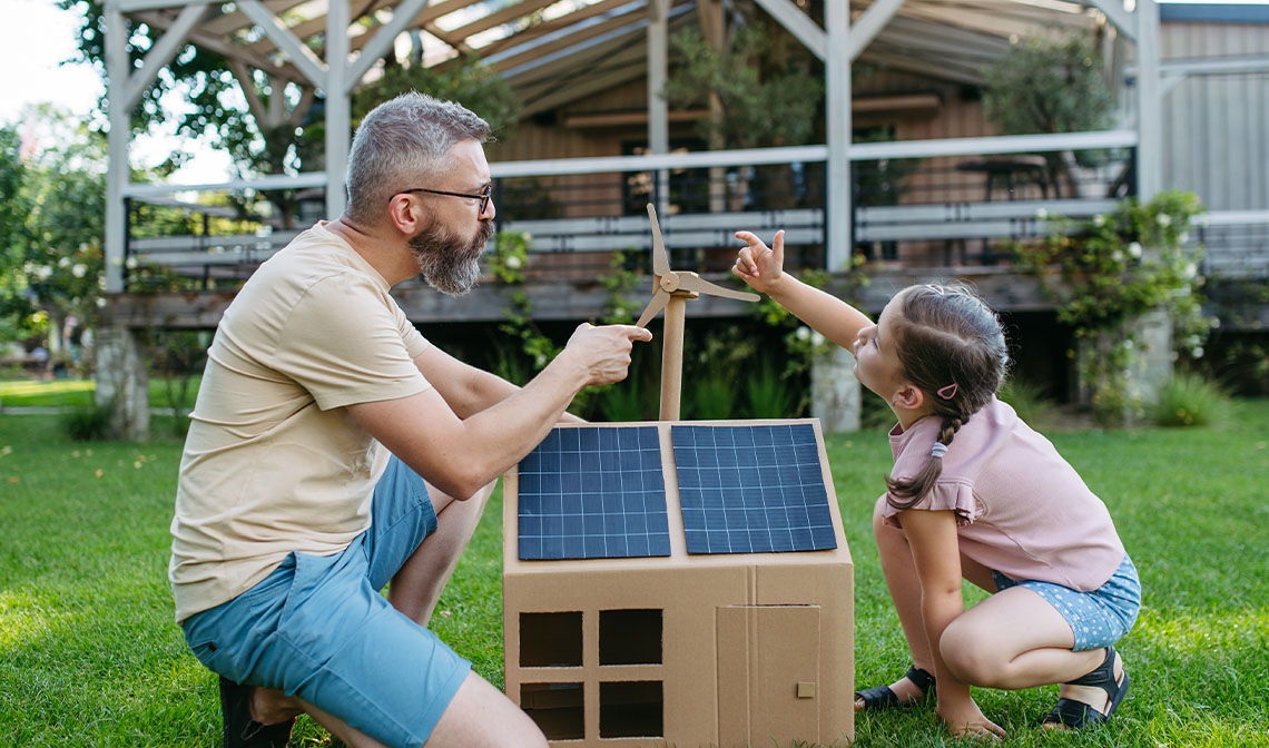 An Post Money Green Loans promotion showing solar panel installation, encouraging customers to save money with eco friendly loan options.
