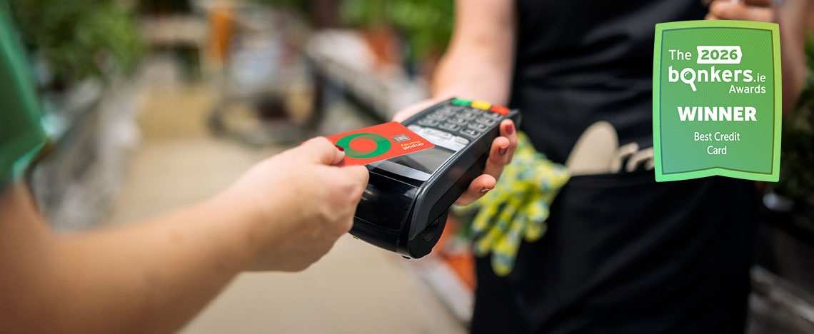An Post Credit Card Flex shown as part of the credit card range, highlighting flexible spending options and interest free purchase benefits