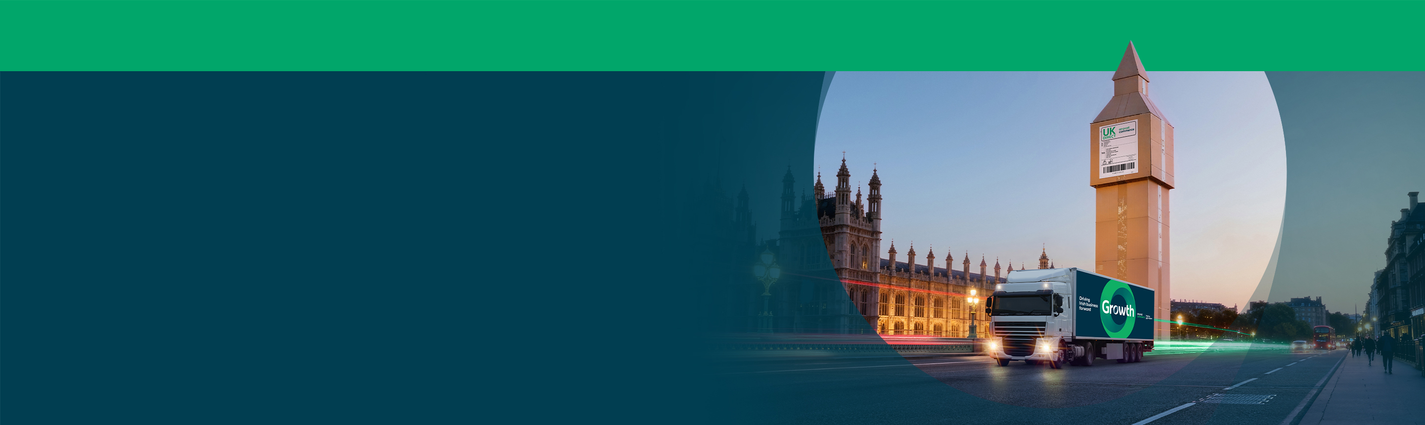An Post Commerce truck visual in front of Big Ben in the UK