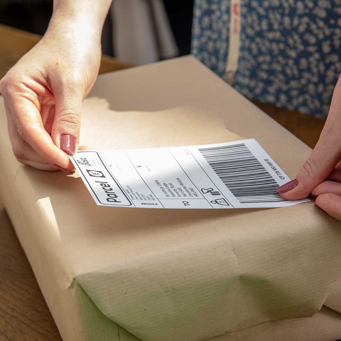 Package being scanned by postperson