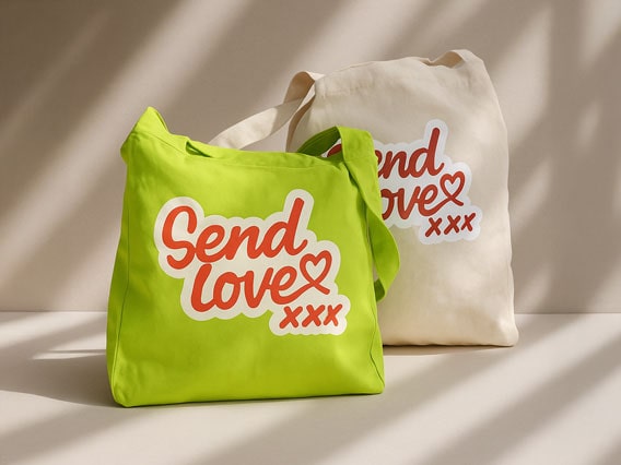 Send Love Tote Bags (White x 1, Green x 1) - 3