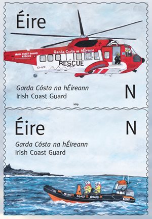 An Post issue two stamps marking Irish Coast Guard’s provision of search, rescue and monitoring services at sea, on the coast and waterways of Ireland.