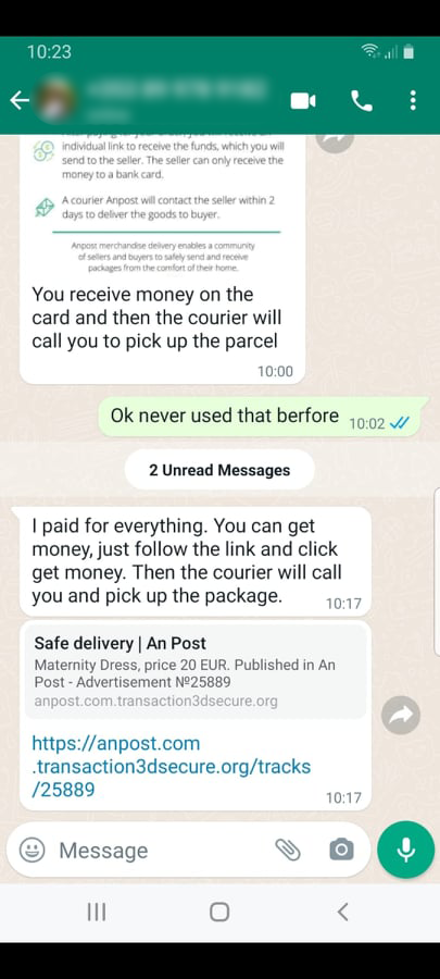 Example of reseller scam on whatsapp