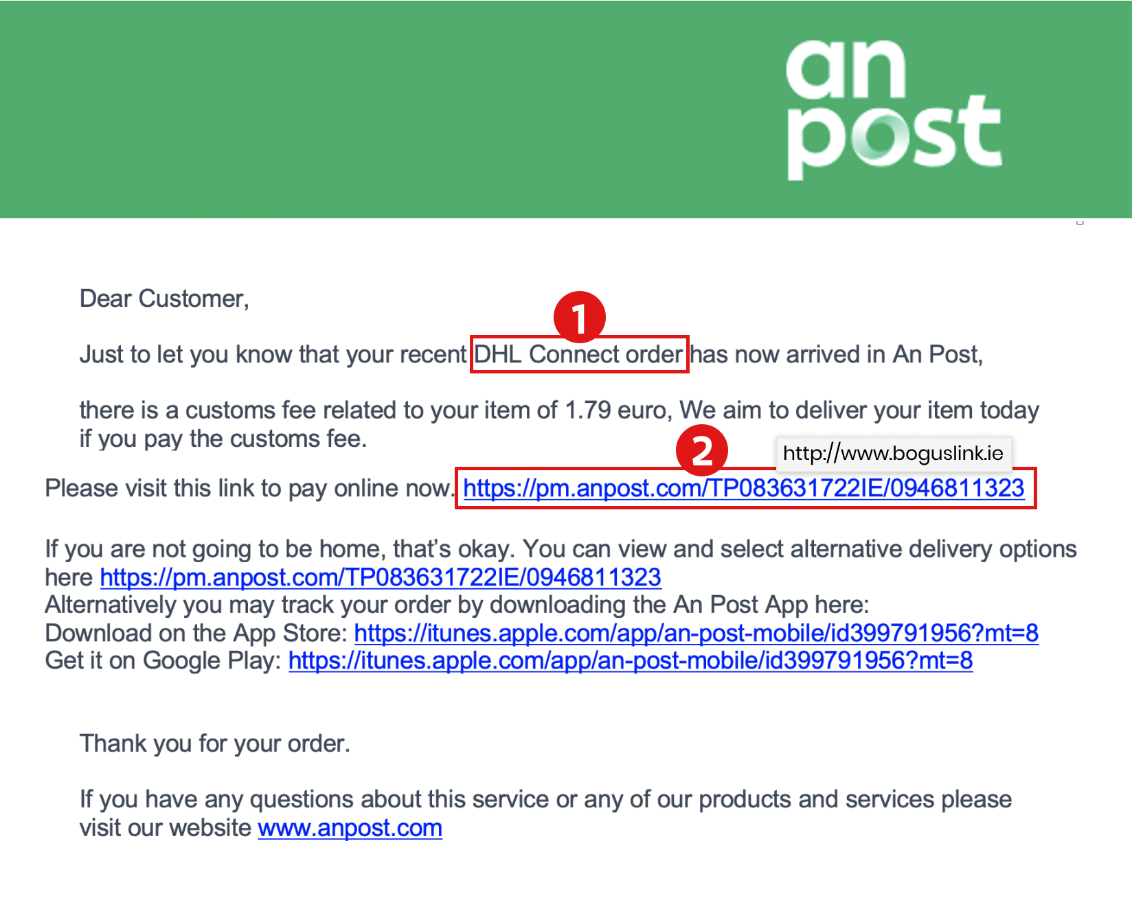 Example of email phishing