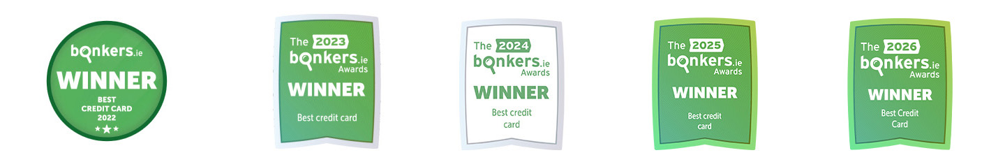 Bonkers.ie winner badges for An Post Money Best Credit Card 2022 to 2025 